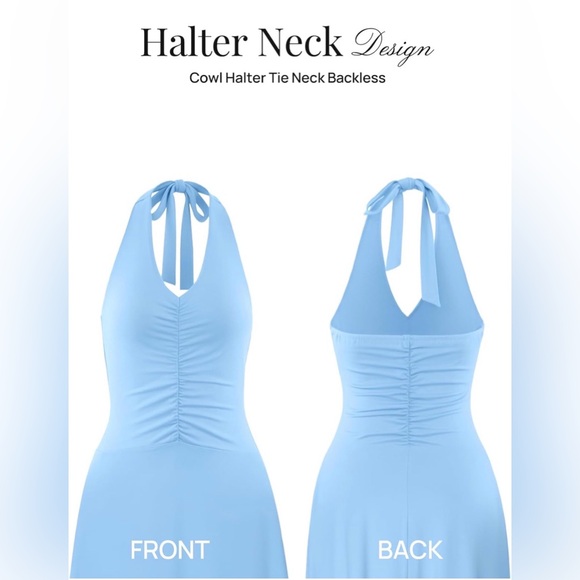 NWT BLUE HALTER MAXI DRESS-S - Picture 7 of 15